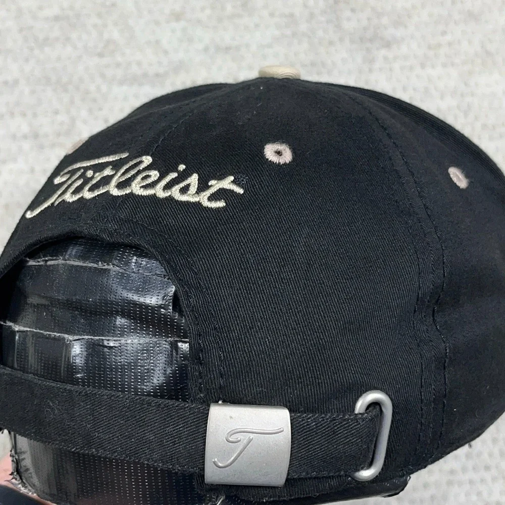 Titleist Golf Hat‎ Cap Black Gold Strap Back Script Adjustable New Era Twill Dad